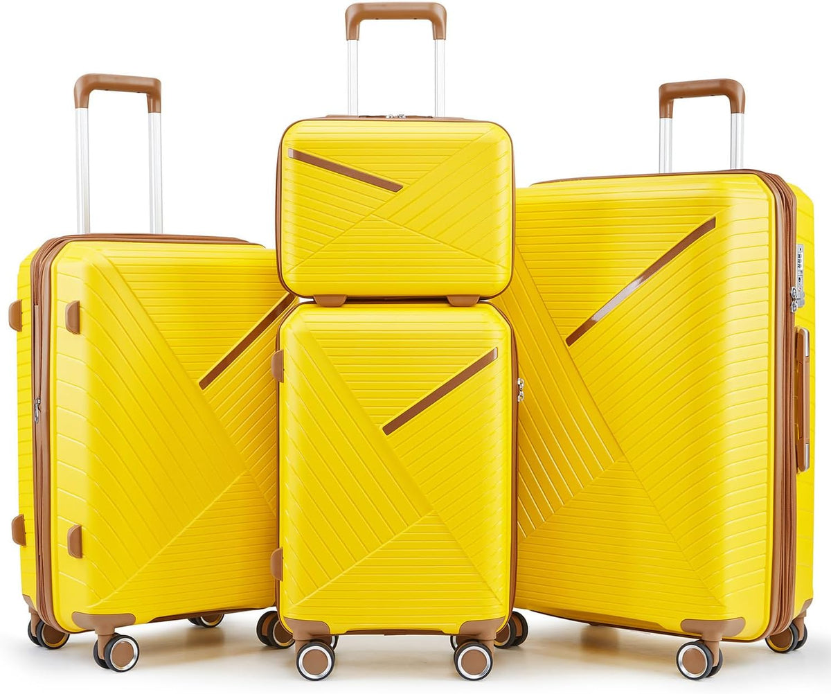 Expandable Hardshell Pink Luggage Sets with Spinner Wheels, Lightweight Travel Suitcase Set with TSA Locks, 20 inch Carry On for Women (Yellow)