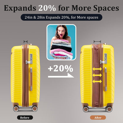 Expandable Hardshell Pink Luggage Sets with Spinner Wheels, Lightweight Travel Suitcase Set with TSA Locks, 20 inch Carry On for Women (Yellow)