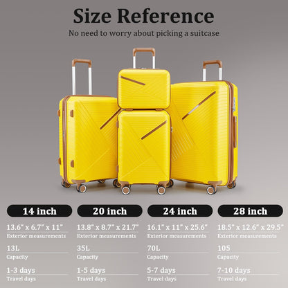 Expandable Hardshell Pink Luggage Sets with Spinner Wheels, Lightweight Travel Suitcase Set with TSA Locks, 20 inch Carry On for Women (Yellow)