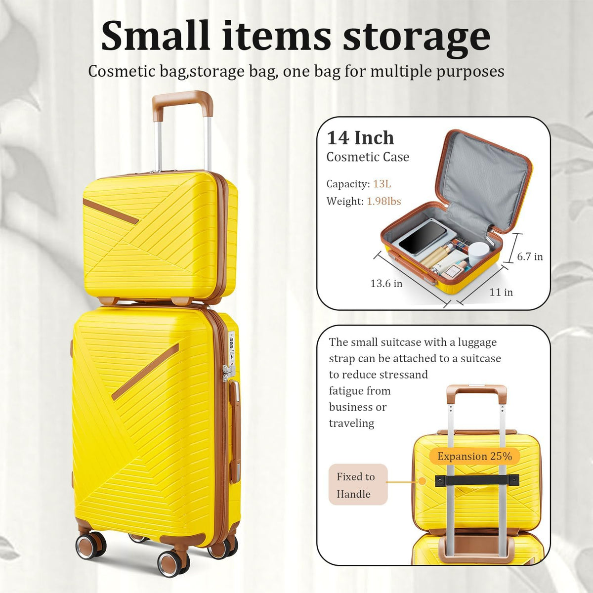 Expandable Hardshell Pink Luggage Sets with Spinner Wheels, Lightweight Travel Suitcase Set with TSA Locks, 20 inch Carry On for Women (Yellow)