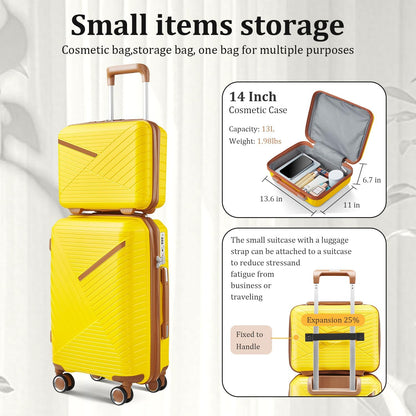 Expandable Hardshell Pink Luggage Sets with Spinner Wheels, Lightweight Travel Suitcase Set with TSA Locks, 20 inch Carry On for Women (Yellow)