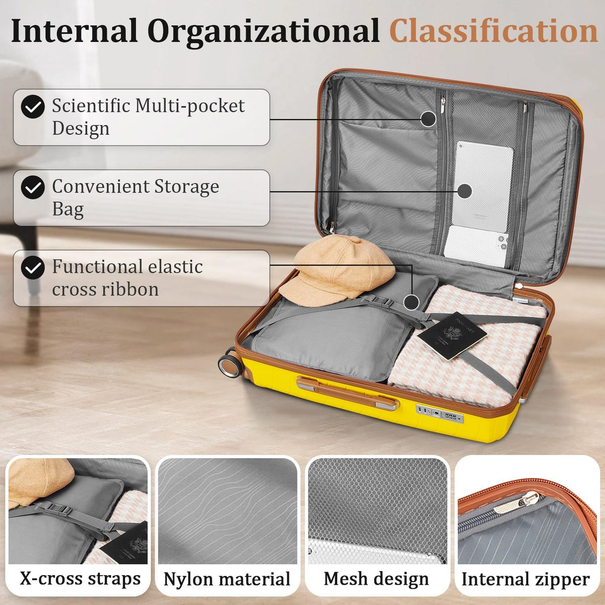 Expandable Hardshell Pink Luggage Sets with Spinner Wheels, Lightweight Travel Suitcase Set with TSA Locks, 20 inch Carry On for Women (Yellow)