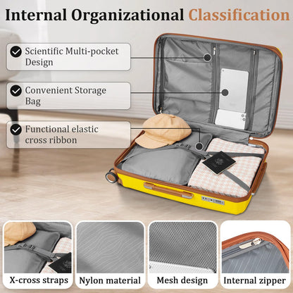 Expandable Hardshell Pink Luggage Sets with Spinner Wheels, Lightweight Travel Suitcase Set with TSA Locks, 20 inch Carry On for Women (Yellow)