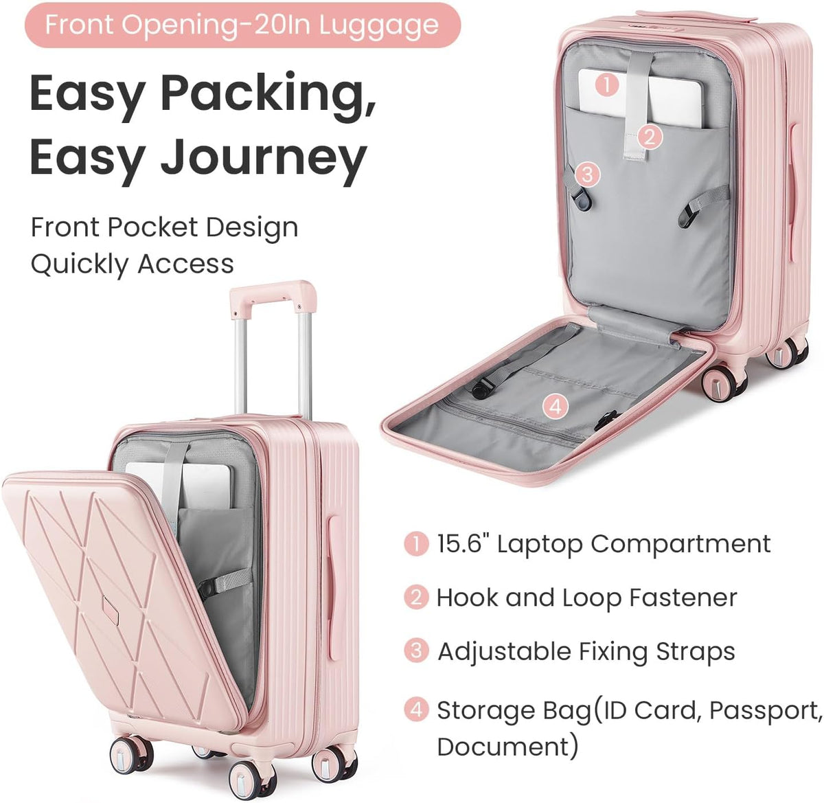 Expandable Hardshell Pink Luggage Sets with Spinner Wheels, Lightweight Travel Suitcase Set with TSA Locks, 20 inch Carry On for Women (Yellow)