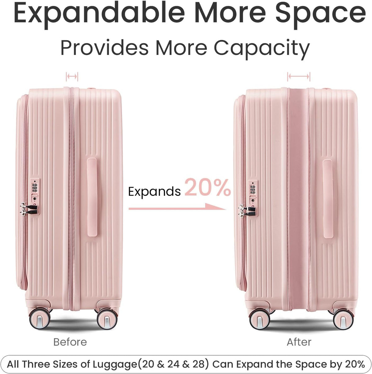 Expandable Hardshell Pink Luggage Sets with Spinner Wheels, Lightweight Travel Suitcase Set with TSA Locks, 20 inch Carry On for Women (Yellow)