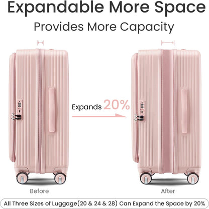 Expandable Hardshell Pink Luggage Sets with Spinner Wheels, Lightweight Travel Suitcase Set with TSA Locks, 20 inch Carry On for Women (Yellow)