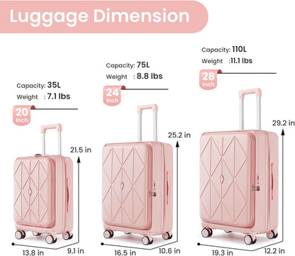 Expandable Hardshell Pink Luggage Sets with Spinner Wheels, Lightweight Travel Suitcase Set with TSA Locks, 20 inch Carry On for Women (Yellow)