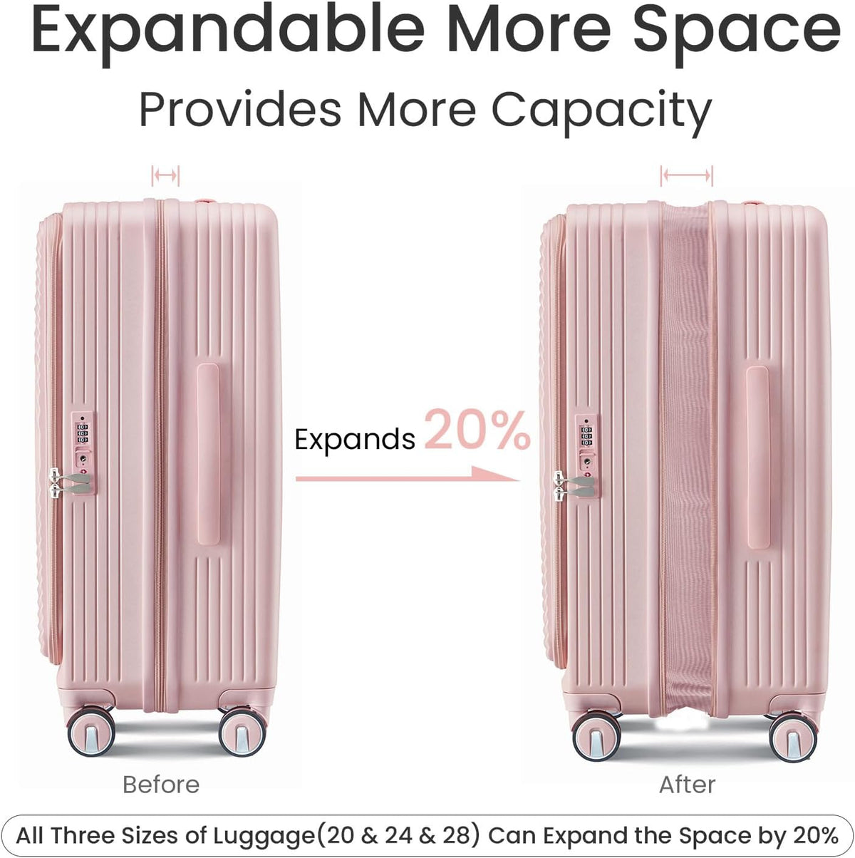 Expandable Hardshell Pink Luggage Sets with Spinner Wheels, Lightweight Travel Suitcase Set with TSA Locks, 20 inch Carry On for Women (Yellow)
