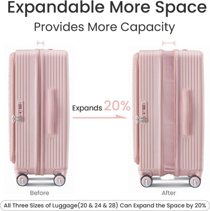 Expandable Hardshell Pink Luggage Sets with Spinner Wheels, Lightweight Travel Suitcase Set with TSA Locks, 20 inch Carry On for Women (Yellow)