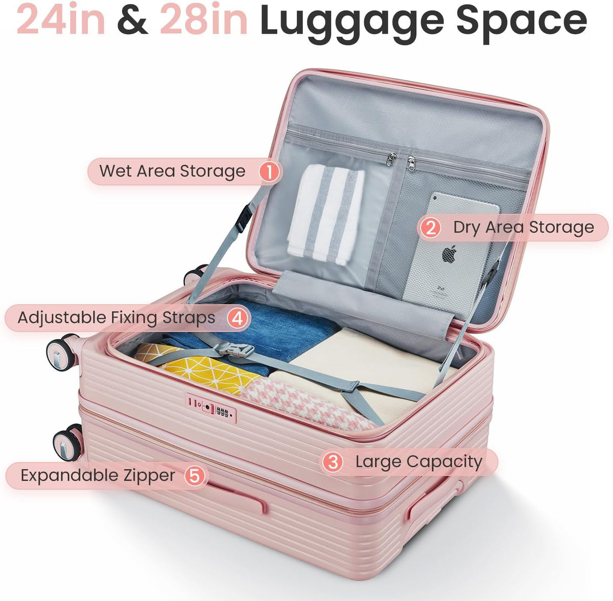 Expandable Hardshell Pink Luggage Sets with Spinner Wheels, Lightweight Travel Suitcase Set with TSA Locks, 20 inch Carry On for Women (Yellow)