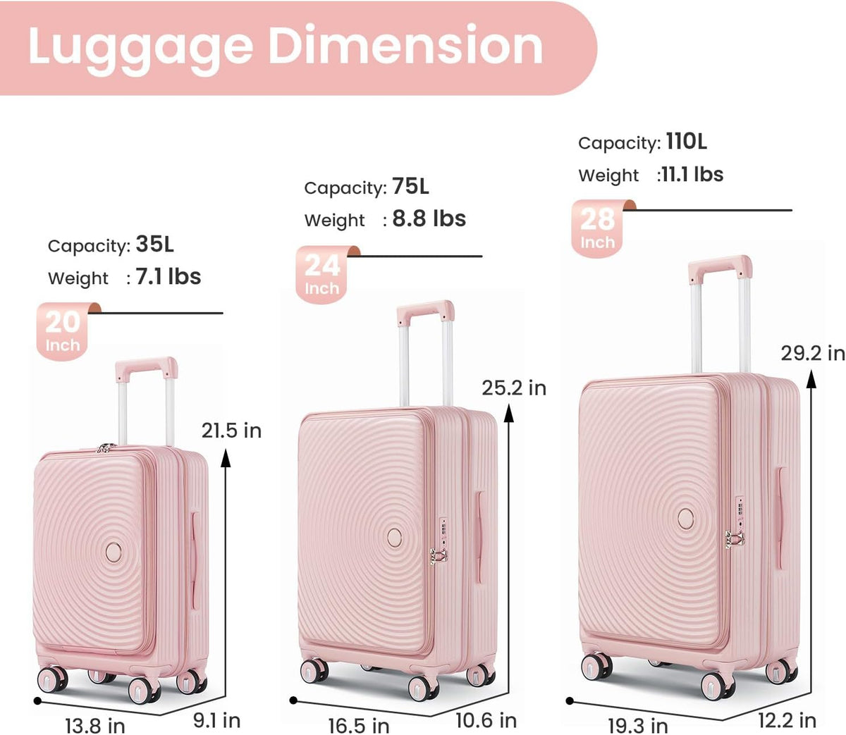 Expandable Hardshell Pink Luggage Sets with Spinner Wheels, Lightweight Travel Suitcase Set with TSA Locks, 20 inch Carry On for Women (Yellow)