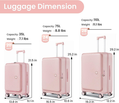 Expandable Hardshell Pink Luggage Sets with Spinner Wheels, Lightweight Travel Suitcase Set with TSA Locks, 20 inch Carry On for Women (Yellow)
