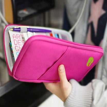 Multi-Functional Fashion Ticket Passport Credit Card ID Document Organizer Holder Bag Purse Travel Pouch Case Cover (Rose Red)