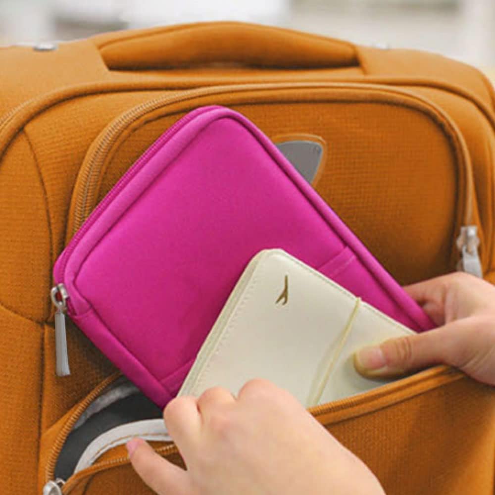 Multi-Functional Fashion Ticket Passport Credit Card ID Document Organizer Holder Bag Purse Travel Pouch Case Cover (Rose Red)