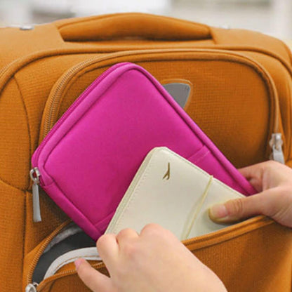 Multi-Functional Fashion Ticket Passport Credit Card ID Document Organizer Holder Bag Purse Travel Pouch Case Cover (Rose Red)