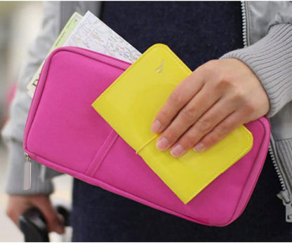 Multi-Functional Fashion Ticket Passport Credit Card ID Document Organizer Holder Bag Purse Travel Pouch Case Cover (Rose Red)