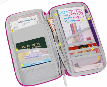 Multi-Functional Fashion Ticket Passport Credit Card ID Document Organizer Holder Bag Purse Travel Pouch Case Cover (Rose Red)