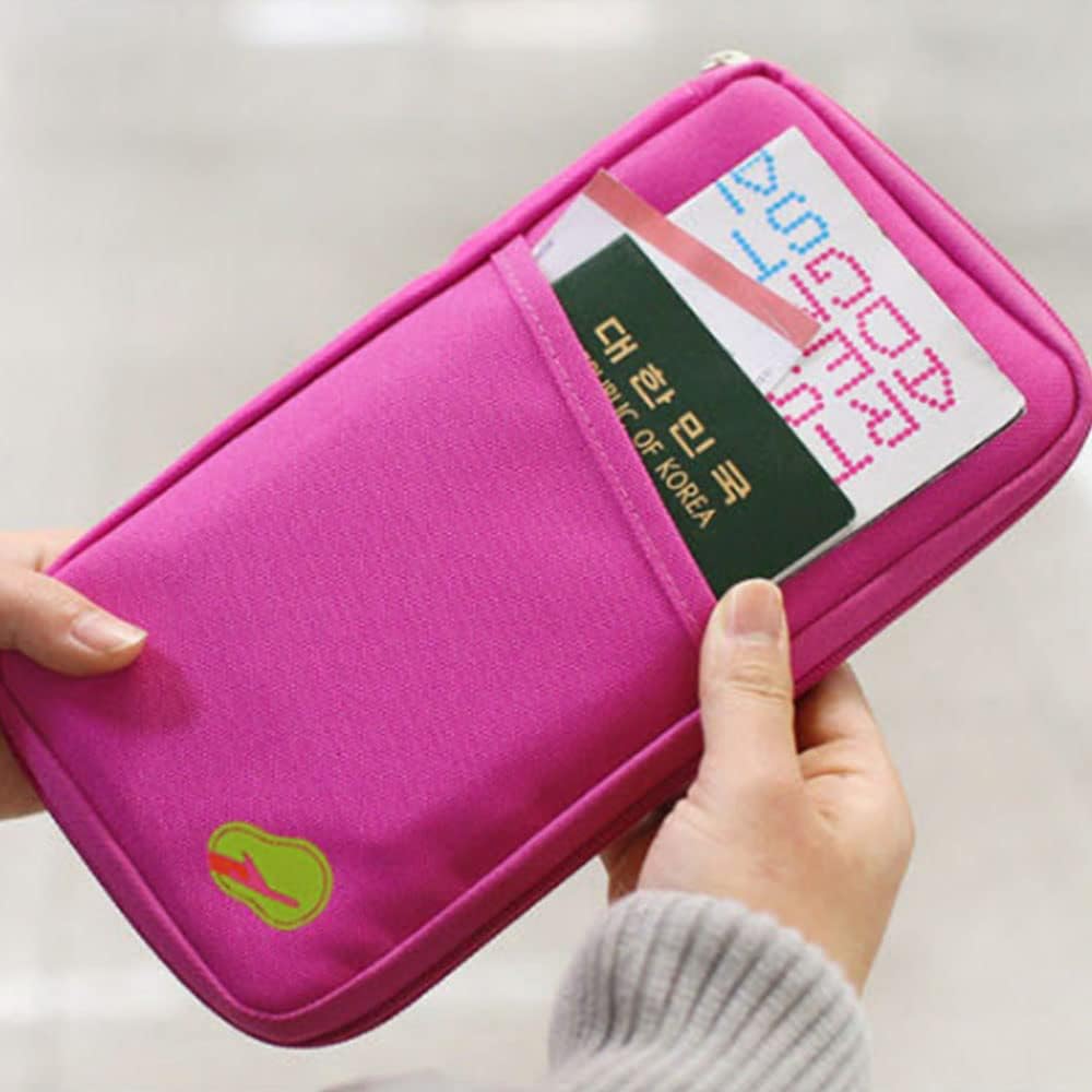 Multi-Functional Fashion Ticket Passport Credit Card ID Document Organizer Holder Bag Purse Travel Pouch Case Cover (Rose Red)