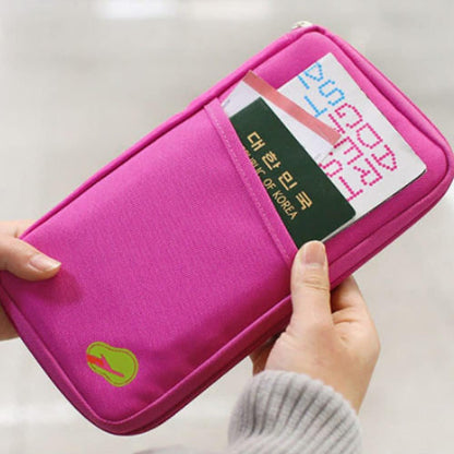 Multi-Functional Fashion Ticket Passport Credit Card ID Document Organizer Holder Bag Purse Travel Pouch Case Cover (Rose Red)