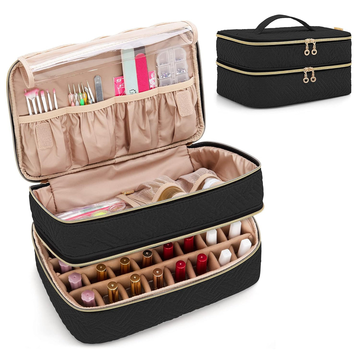 Nail Polish Organizer Holds 40 Bottles (15ml - 0.5 fl.oz), Black | Nail Polish Case with Manicure Tools Storage Sections,Patented Design.