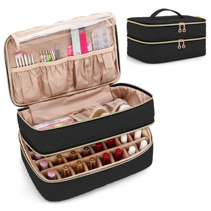 Nail Polish Organizer Holds 40 Bottles (15ml - 0.5 fl.oz), Black | Nail Polish Case with Manicure Tools Storage Sections,Patented Design.