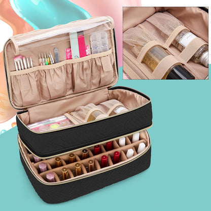 Nail Polish Organizer Holds 40 Bottles (15ml - 0.5 fl.oz), Black | Nail Polish Case with Manicure Tools Storage Sections,Patented Design.