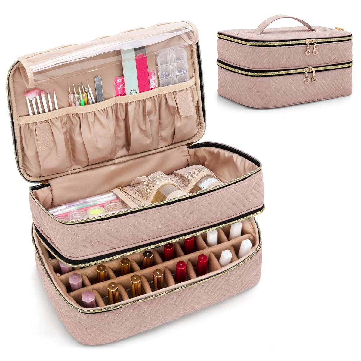 Nail Polish Organizer Holds 40 Bottles (15ml - 0.5 fl.oz), Black | Nail Polish Case with Manicure Tools Storage Sections,Patented Design.
