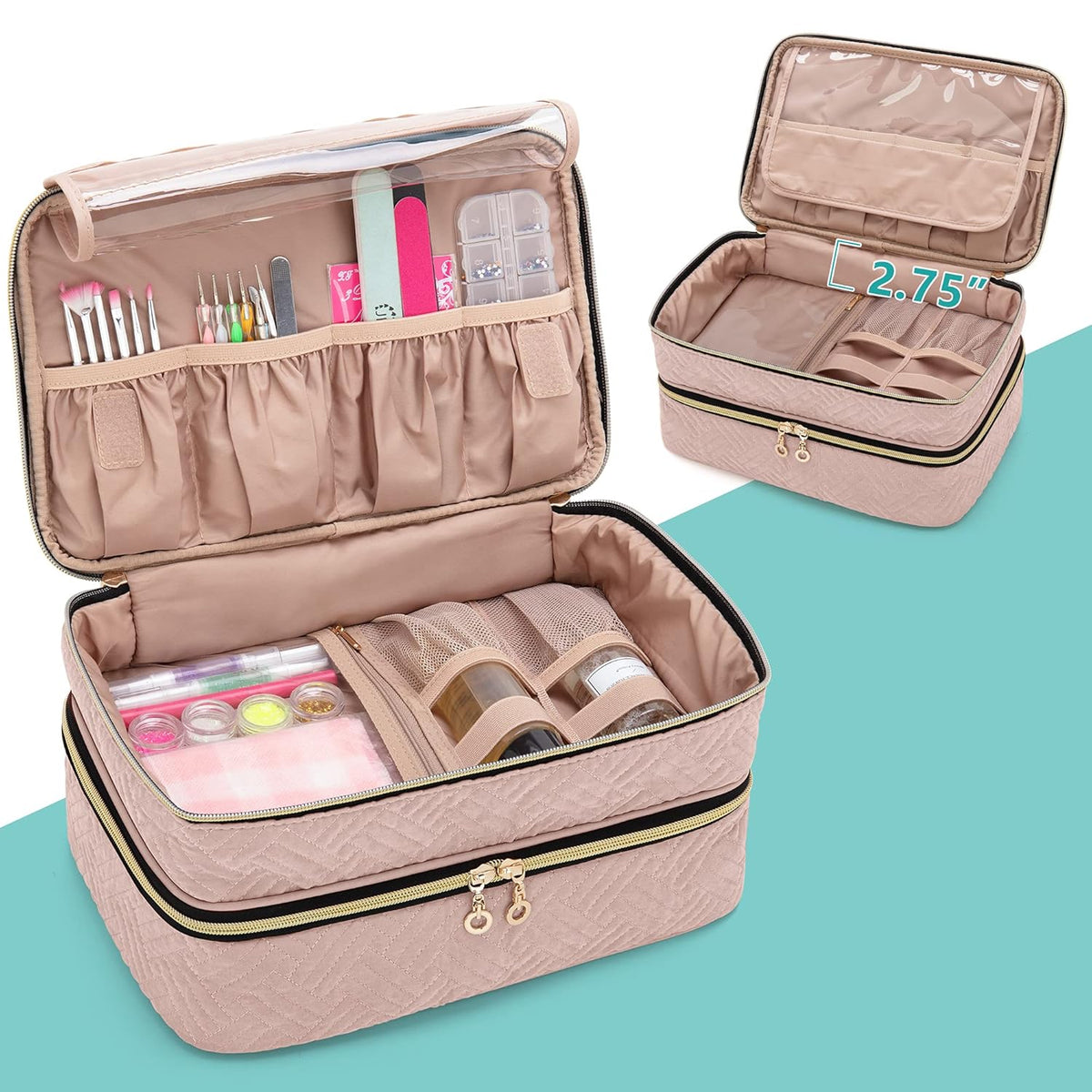 Nail Polish Organizer Holds 40 Bottles (15ml - 0.5 fl.oz), Black | Nail Polish Case with Manicure Tools Storage Sections,Patented Design.