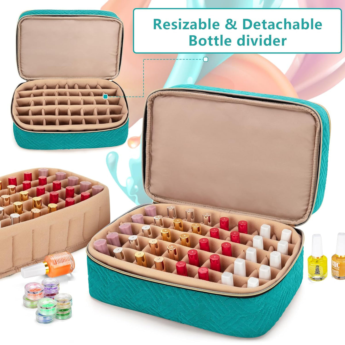 Nail Polish Organizer Holds 40 Bottles (15ml - 0.5 fl.oz), Black | Nail Polish Case with Manicure Tools Storage Sections,Patented Design.