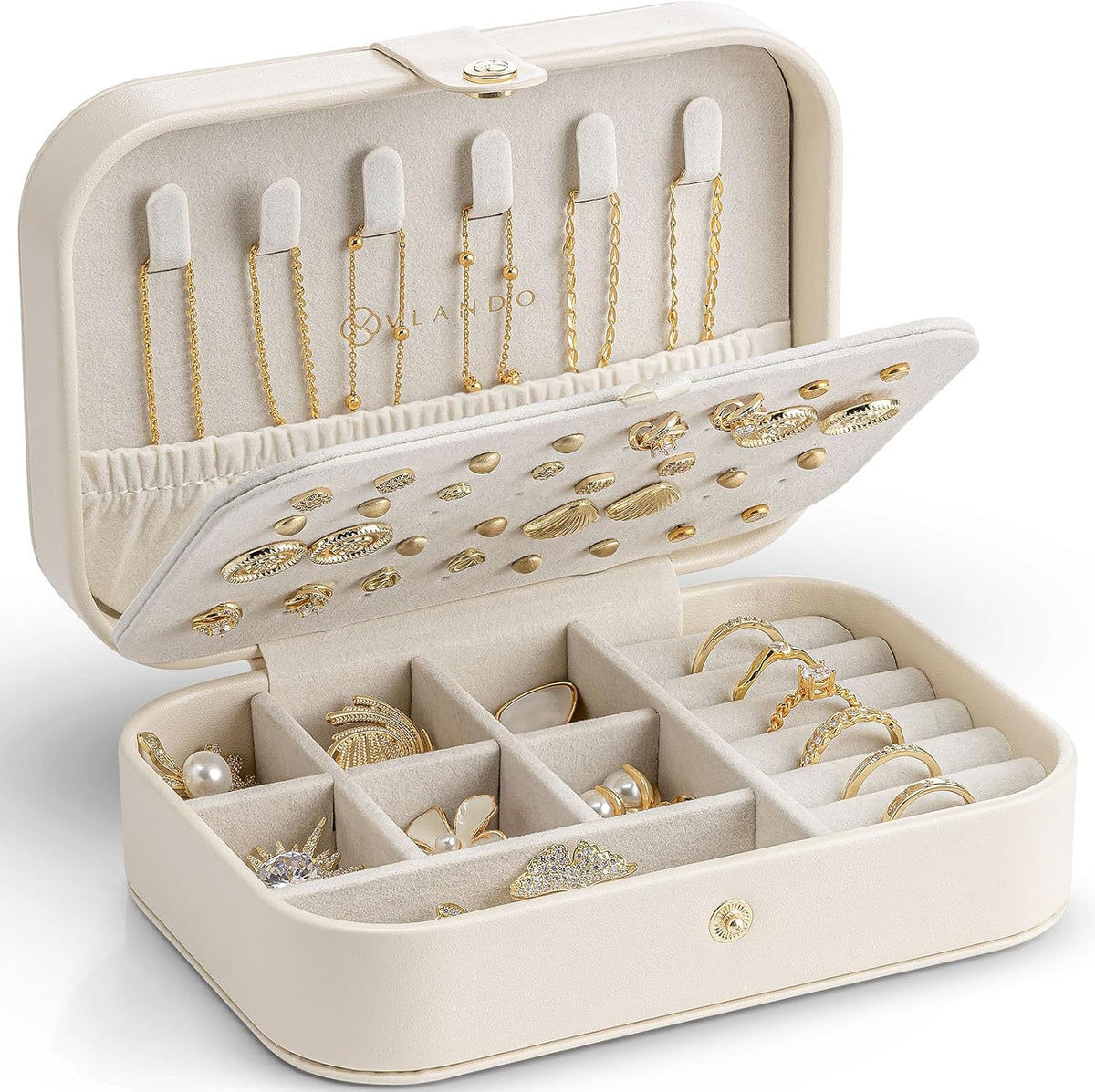 Travel Jewelry Case for Women Girls, Gifts for Mother, PU Leather Small Jewelry Box for Rings, Necklaces, Bracelets, Earring Holder Organizer Storage for Travel Essentials - Beige