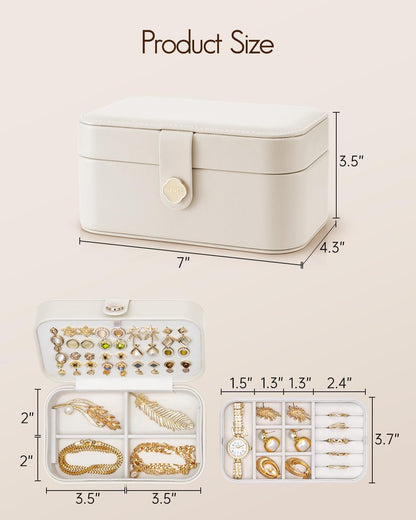 Travel Jewelry Case for Women Girls, Gifts for Mother, PU Leather Small Jewelry Box for Rings, Necklaces, Bracelets, Earring Holder Organizer Storage for Travel Essentials - Beige