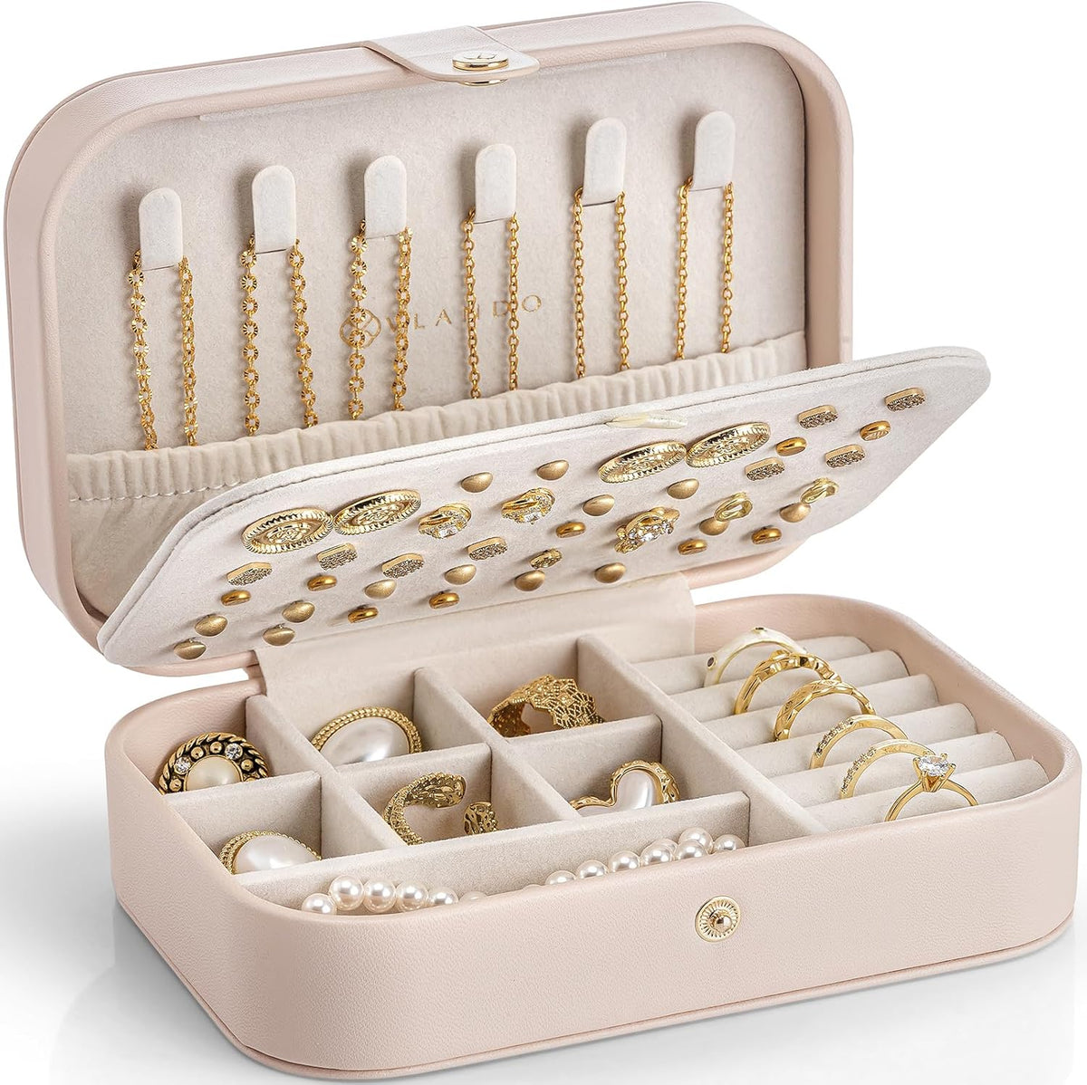 Travel Jewelry Case for Women Girls, Gifts for Mother, PU Leather Small Jewelry Box for Rings, Necklaces, Bracelets, Earring Holder Organizer Storage for Travel Essentials - Beige