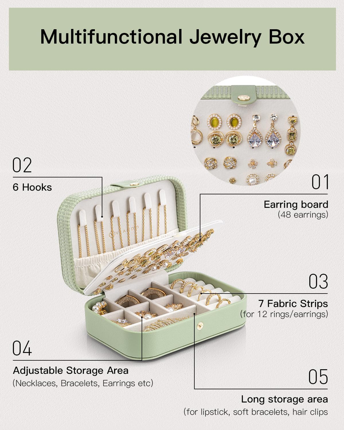 Travel Jewelry Case for Women Girls, Gifts for Mother, PU Leather Small Jewelry Box for Rings, Necklaces, Bracelets, Earring Holder Organizer Storage for Travel Essentials - Beige