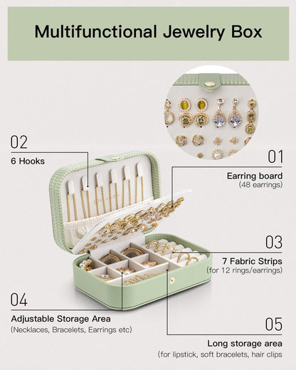 Travel Jewelry Case for Women Girls, Gifts for Mother, PU Leather Small Jewelry Box for Rings, Necklaces, Bracelets, Earring Holder Organizer Storage for Travel Essentials - Beige