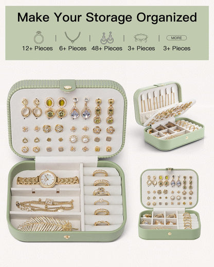 Travel Jewelry Case for Women Girls, Gifts for Mother, PU Leather Small Jewelry Box for Rings, Necklaces, Bracelets, Earring Holder Organizer Storage for Travel Essentials - Beige