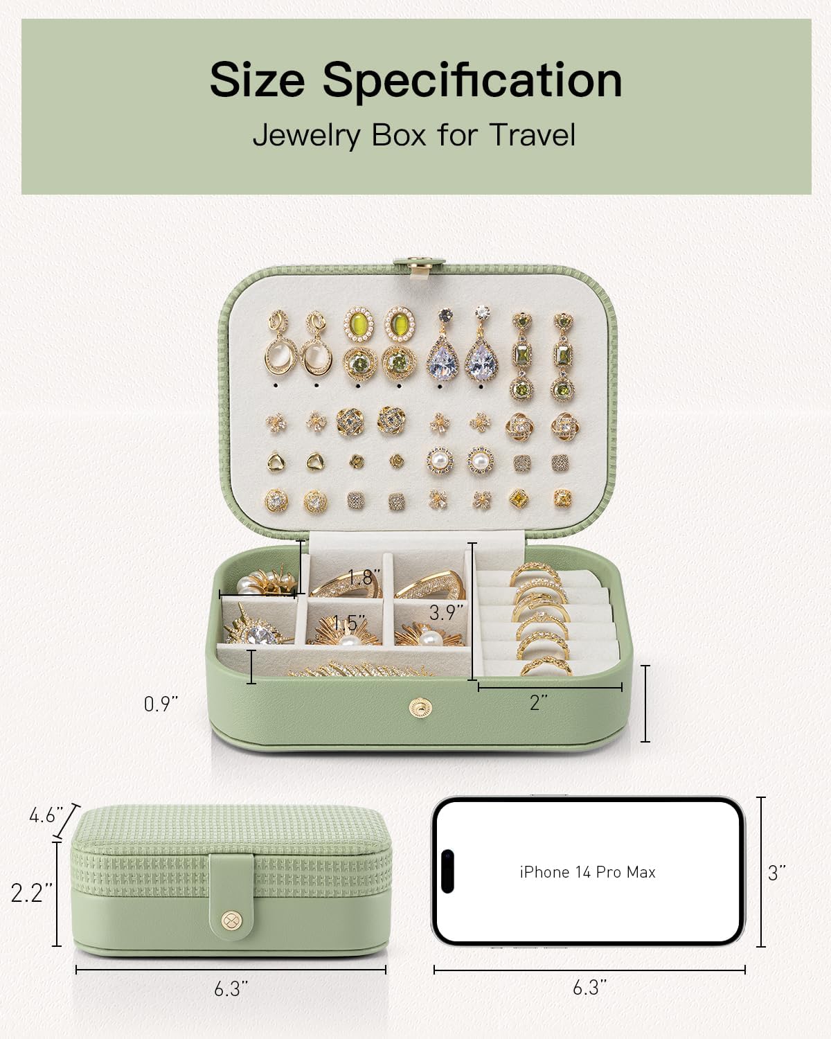 Travel Jewelry Case for Women Girls, Gifts for Mother, PU Leather Small Jewelry Box for Rings, Necklaces, Bracelets, Earring Holder Organizer Storage for Travel Essentials - Beige