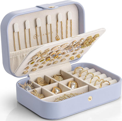 Travel Jewelry Case for Women Girls, Gifts for Mother, PU Leather Small Jewelry Box for Rings, Necklaces, Bracelets, Earring Holder Organizer Storage for Travel Essentials - Beige