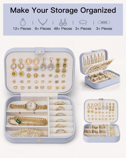 Travel Jewelry Case for Women Girls, Gifts for Mother, PU Leather Small Jewelry Box for Rings, Necklaces, Bracelets, Earring Holder Organizer Storage for Travel Essentials - Beige