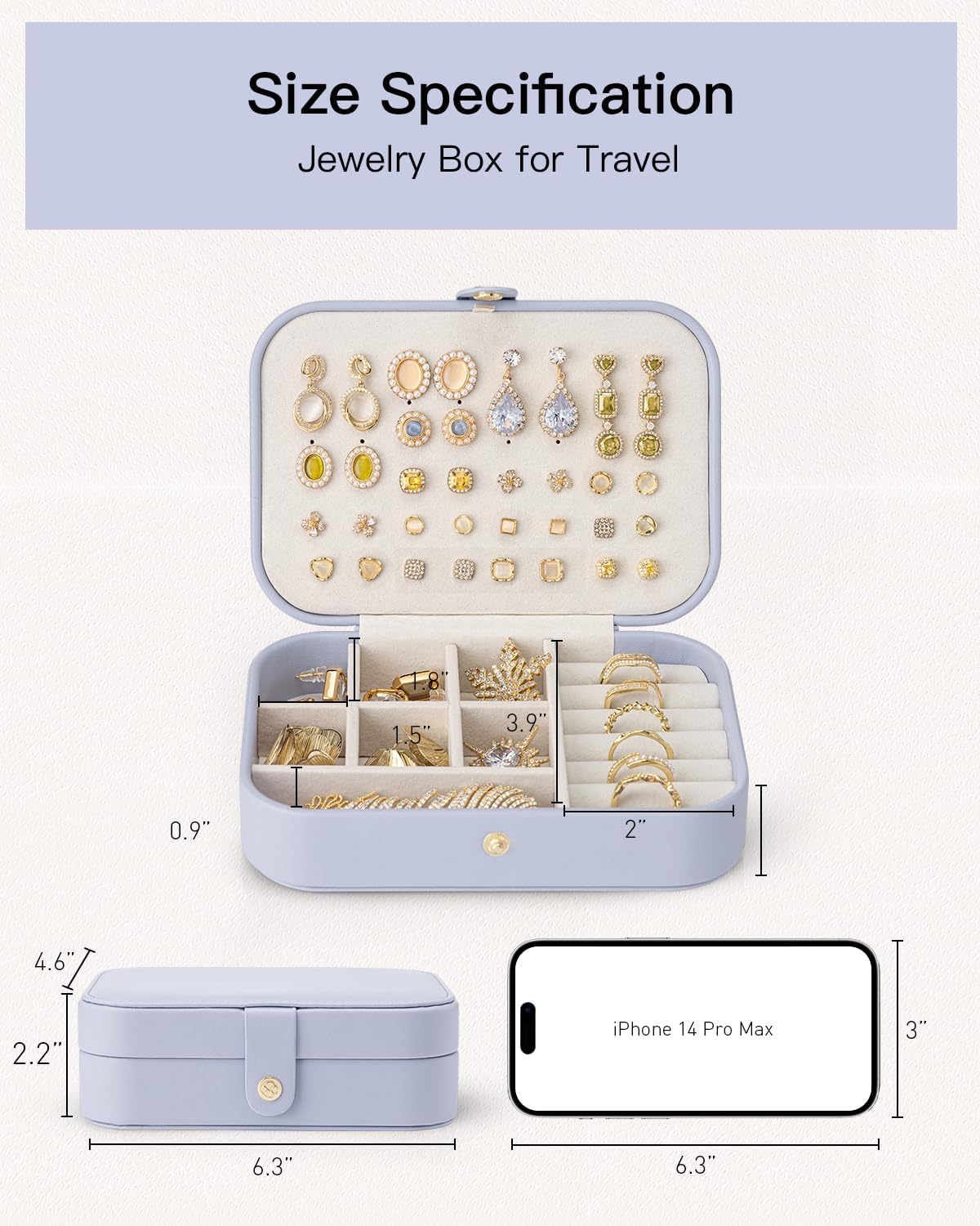 Travel Jewelry Case for Women Girls, Gifts for Mother, PU Leather Small Jewelry Box for Rings, Necklaces, Bracelets, Earring Holder Organizer Storage for Travel Essentials - Beige