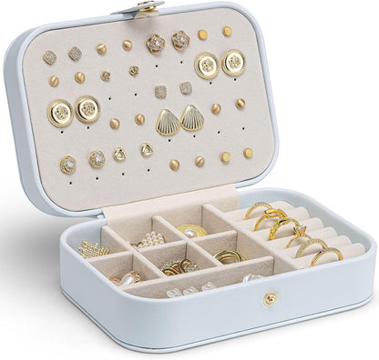 Travel Jewelry Case for Women Girls, Gifts for Mother, PU Leather Small Jewelry Box for Rings, Necklaces, Bracelets, Earring Holder Organizer Storage for Travel Essentials - Beige