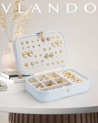 Travel Jewelry Case for Women Girls, Gifts for Mother, PU Leather Small Jewelry Box for Rings, Necklaces, Bracelets, Earring Holder Organizer Storage for Travel Essentials - Beige