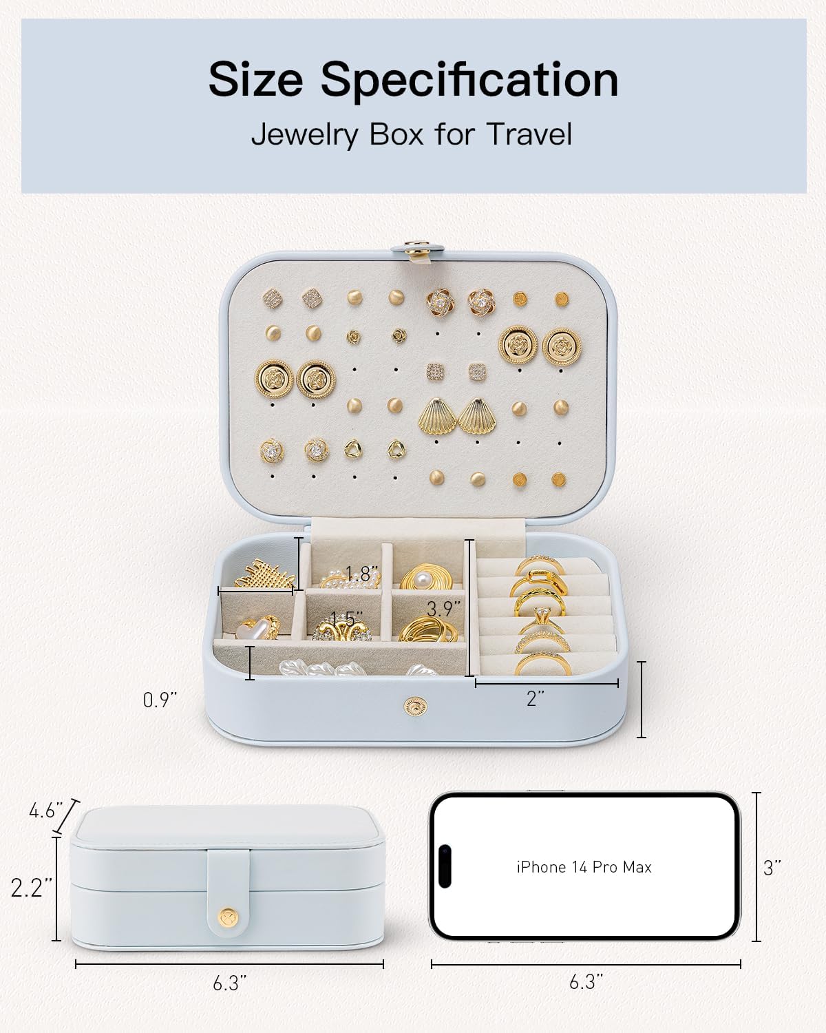 Travel Jewelry Case for Women Girls, Gifts for Mother, PU Leather Small Jewelry Box for Rings, Necklaces, Bracelets, Earring Holder Organizer Storage for Travel Essentials - Beige
