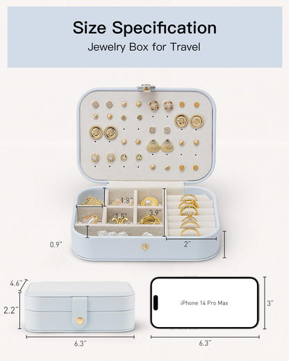 Travel Jewelry Case for Women Girls, Gifts for Mother, PU Leather Small Jewelry Box for Rings, Necklaces, Bracelets, Earring Holder Organizer Storage for Travel Essentials - Beige
