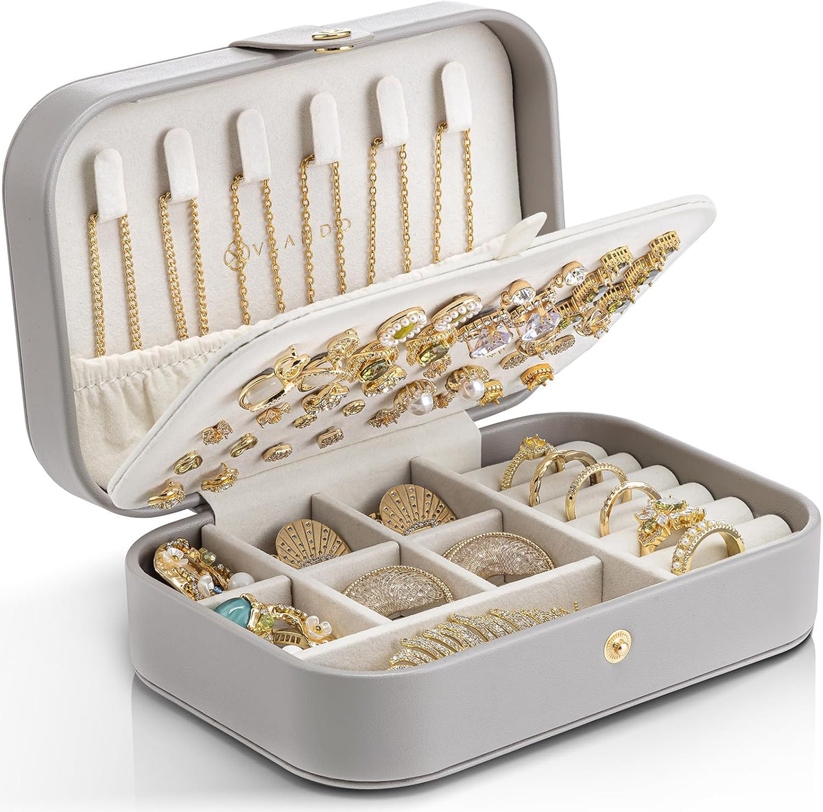 Travel Jewelry Case for Women Girls, Gifts for Mother, PU Leather Small Jewelry Box for Rings, Necklaces, Bracelets, Earring Holder Organizer Storage for Travel Essentials - Beige