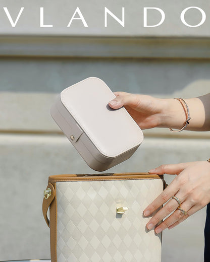 Travel Jewelry Case for Women Girls, Gifts for Mother, PU Leather Small Jewelry Box for Rings, Necklaces, Bracelets, Earring Holder Organizer Storage for Travel Essentials - Beige