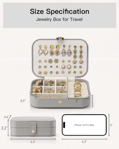 Travel Jewelry Case for Women Girls, Gifts for Mother, PU Leather Small Jewelry Box for Rings, Necklaces, Bracelets, Earring Holder Organizer Storage for Travel Essentials - Beige