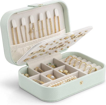 Travel Jewelry Case for Women Girls, Gifts for Mother, PU Leather Small Jewelry Box for Rings, Necklaces, Bracelets, Earring Holder Organizer Storage for Travel Essentials - Beige