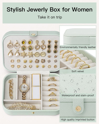 Travel Jewelry Case for Women Girls, Gifts for Mother, PU Leather Small Jewelry Box for Rings, Necklaces, Bracelets, Earring Holder Organizer Storage for Travel Essentials - Beige