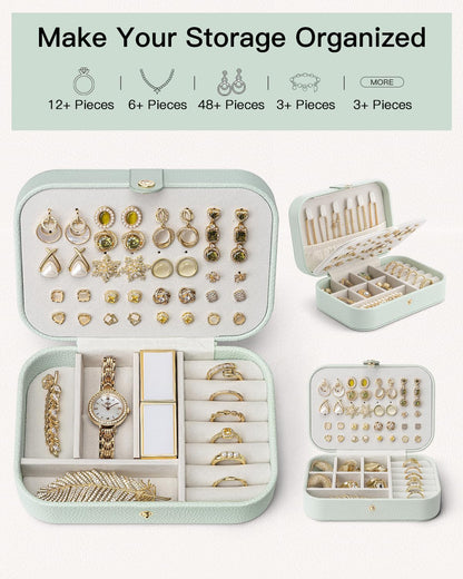 Travel Jewelry Case for Women Girls, Gifts for Mother, PU Leather Small Jewelry Box for Rings, Necklaces, Bracelets, Earring Holder Organizer Storage for Travel Essentials - Beige