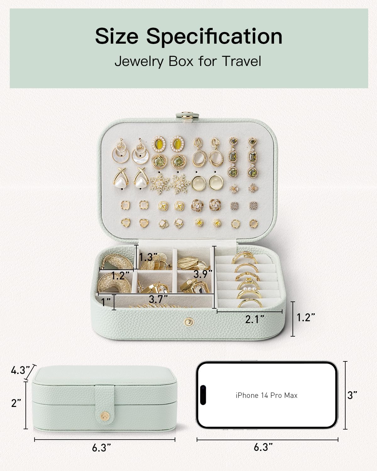 Travel Jewelry Case for Women Girls, Gifts for Mother, PU Leather Small Jewelry Box for Rings, Necklaces, Bracelets, Earring Holder Organizer Storage for Travel Essentials - Beige